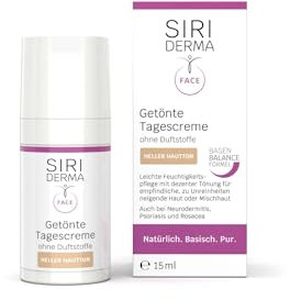 SIRIDERMA Getönte Tagescreme | heller Hautton I Natürliche Tönung für das Gesicht | Bei empfindlicher Haut | Auch bei Rosacea (ohne Parfum, 15 ml)