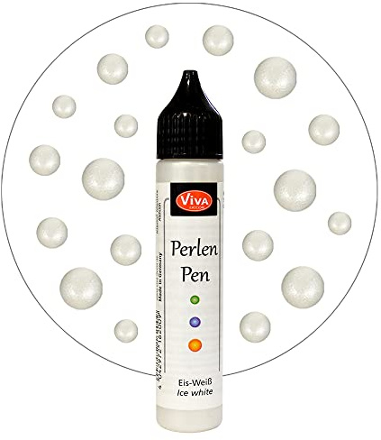 Viva Decor®️ Perlen Pen (Eis-Weiß , 28 ml) 3D Pearl Pen - T Shirt Marker zum Bemalen von Stoff und Textilien - Deko Farben - Stifte Perlen - Made in Germany