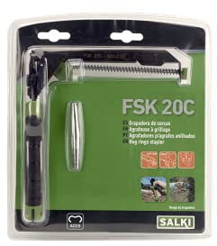 SALKI Grapadora Cercas FSK20C (con Cargador) - Grapadora para Vallas y Mallas con Cortador de Alambre Incorporado de hasta 3mm de Espesor, Compatible con Grapas Anilladas Ω20 y HR22