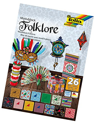 folia 47049 – Motivblock Folklore, 24 x 34 cm, 26 ark sorterade, 13 x motivkartong 270 g/kvm och 13 x motivpapper 80 g/kvm, för olika hantverk
