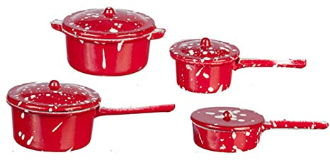 Melody Jane Puppenhaus Miniatur Küchenzubehör Rot Metall Kasserolle Pfannen Set 2106r