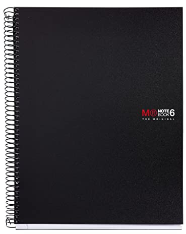 Miquelrius - Cuaderno A4 Cuadriculado 5 mm, 150 Hojas con 6 Bandas de Colores, Papel Extra Opaco 70 g/m², Tapas Polipropileno Resistente con 4 Taladros, Notebook The Originals, Negro