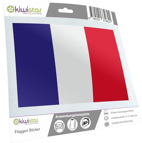 Kiwistar - Autoaufkleber Sticker Fahne Flagge Aufkleber 15cm Frankreich Flagge Länder Wappen Fahne Sticker Kennzeichen - Auto - Fahrrad - LKW