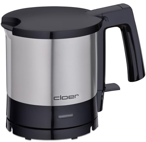 Cloer 4720 Bollitore Elettrico da 1 litro, 2000 W, indicatore del livello dell'acqua interno, protezione contro il surriscaldamento e il funzionamento a secco, nero