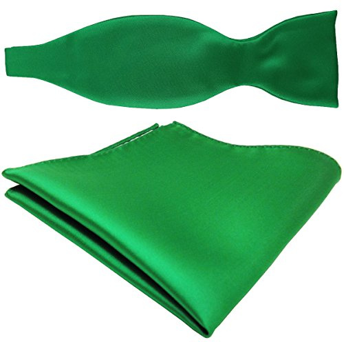 TigerTie schöne Satin Selbstbinder Fliege + Einstecktuch in grün leuchtgrün Uni einfarbig
