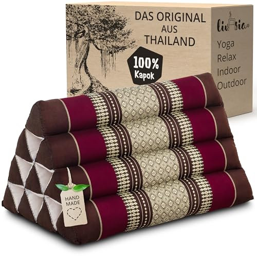 livasia Rückenstützkissen mit Muster - 30x50x30cm - Dreieckskissen für den Garten, Keilkissen mit Kapok, vegan und handgefertigt, Meditationskissen (Weinrot)