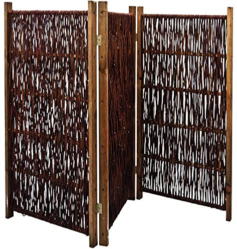 Noor Weiden Paravent - Sichtschutz 3-teilig klappbar für Outdoor - wetterfester Windschutz für Terrasse, Garten und Balkon - geflochtene Trennwand mit Kiefernrahmen Gesamtgröße 120x180 cm