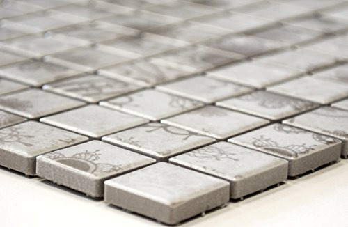 Piastrelle a mosaico, quadrate Laceo Grey in ceramica, mosaico, formato: 23 x 23 x 6 mm, dimensioni foglio: 300 x 300 mm, 1 foglio