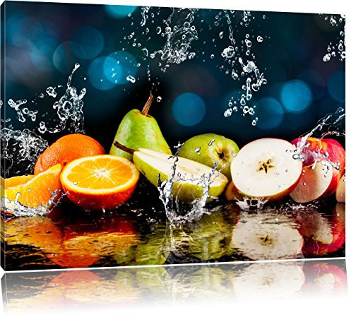Pixxprint Früchte im Wasser, Größe: 100x70cm, Leinwandbild, fertig gespannt, Wandbild, Dekoration, Kunstdruck, kein Poster