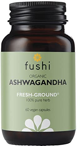 Fushi Ashwagandha Organic Herbal Supplement 340 mg, 60 Caps | Fresh-Ground Wholefood | Adaptogen, Immune, and Energy | Ethical & Vegan | Ayurveda Formula Known as WithaniaSomnifera