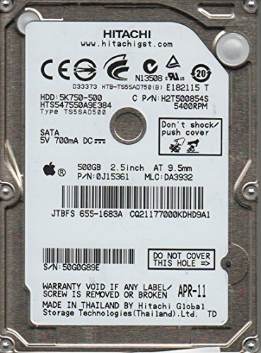 Hitachi Travelstar 5K750 - Disco duro SATA de 500 GB, 2.5 pulgadas, OEM, HTS547550A9E384