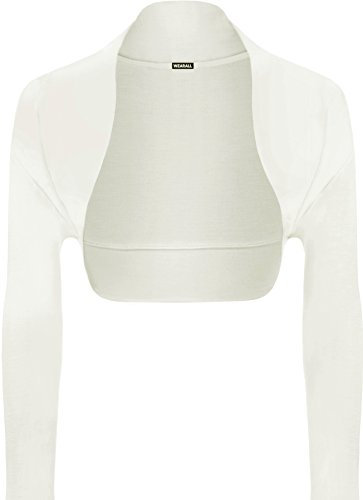 WearAll Ladies Long Sleeve Shrug Womens Bolero Cardigan Top - Cream - 8/10