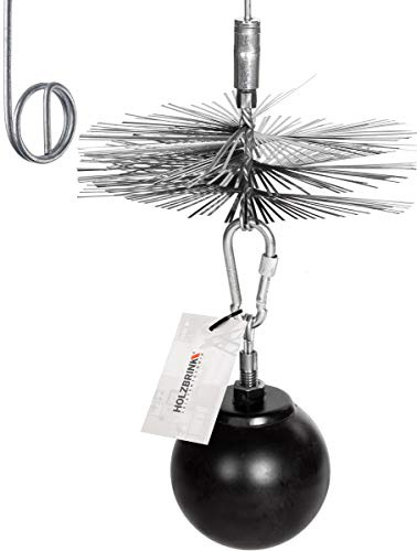 HOLZBRINK 150mm Kaminbesen FEDERSTAHL + Zuggewicht + 16m Flexstange + Karabiner - Schornsteinbesen Besen Kamin reinigen Schornstein gemauert