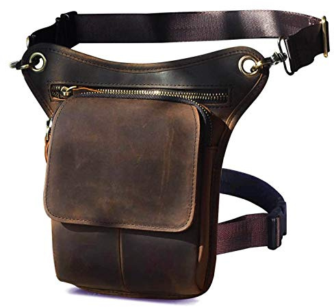Le'aokuu - Borsa messenger da uomo, in vera pelle Dark Brown M