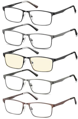 EYECEDAR 5 Stuks Lesebrille Herren Metall Vollrahmen Rechteckiger Stil Federscharniere mit Blaulicht Blocker Lesebrille1.50