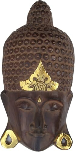Guru-Shop Maschera di Buddha con Decorazione in Oro, Decorazione Murale, Etno Decorazione Murale in Legno di Balsa, Dimensioni: 50 cm, Buddha