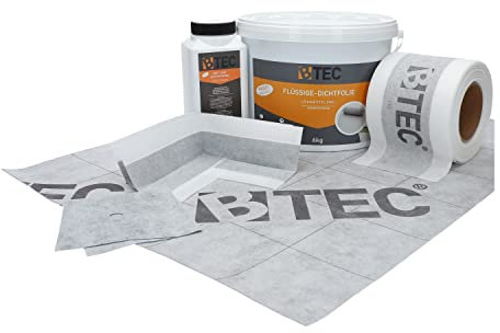 Dicht-Set 2B kleine Duschnische Spezial 1m² Abdichtungsbahn 6kg Flüssige Dichtfolie inklusive Dichtband, Manschetten & Innenecken 1kg Haftgrund