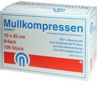 Mullkompressen ES 10x20 cm unsteril 8-fach, 100 St by FESMED Verbandmittel GmbH