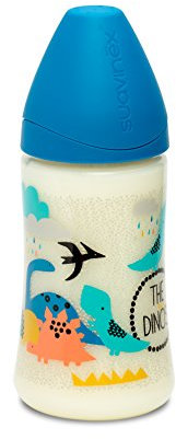 Suavinex Biberon con Tettarella 3 Posizioni in Silicone, 270ml, Dinosauro Blu