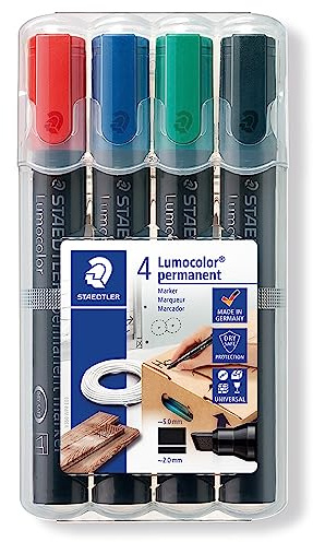 STAEDTLER Permanent Marker Pens - Lumocolor - Chisel Tip - 2-5mm Line Width - Pack of 4, 350 WP4