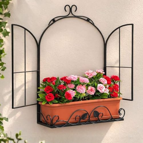 DanDiBo Pflanzenhalter Wand Wandblumenhalter Fenster Schwarz Metall 50 cm Hängend Blumentopfhalter Blumenhalter Blumenständer Blumenregal Wandregal Regal