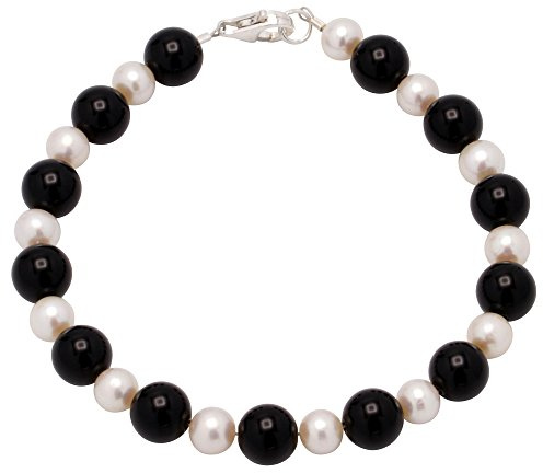 Armband aus Onyx & SüÃŸwasserperlen & 925 Silber schwarz weiÃŸ Armschmuck Damen