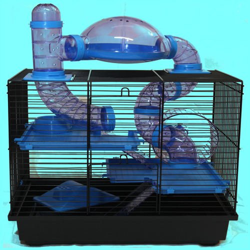 Nagerkäfig Hamsterkäfig Mäusekäfig Käfig viele Röhren, Haus, Laufrad Rocky blau