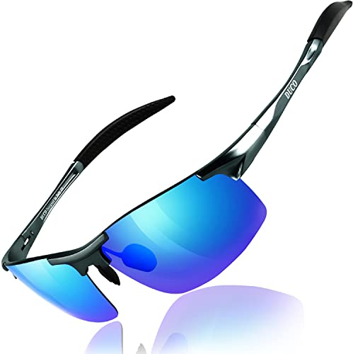 DUCO Herren Sportbrille Polarisierte Sonnenbrille Fahrerbrille Ultraleichte Al-Mg Metallrahmen UV400-Schutz Männer Sonnenbrillen 8177S | 25g Ultraleichte Fahrerbrille für Männer, UV400-Schutz Verspiegelt Linse Kategorie 3, Verstellbare Nasenpads, Federscharnier