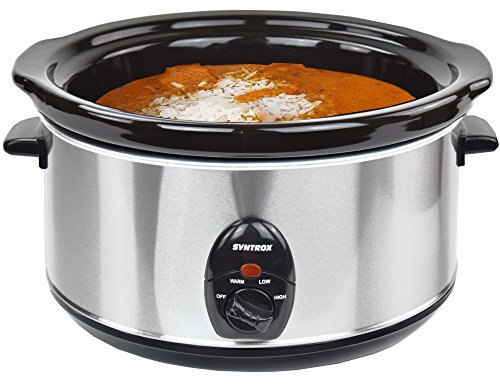 Syntrox Germany 4,5 litri in acciaio inox Slow Cooker con funzione di mantenimento del calore, vetro di sicurezza e ciotola in ceramica rimovibile – Cottura lenta