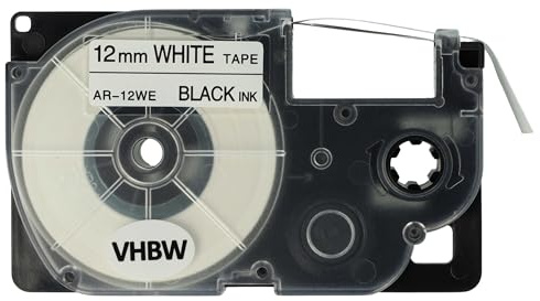 vhbw Kassette Patronen Schriftband 12mm kompatibel mit Casio CW-L300 | KL-100E, KL-120, KL-1500, KL-200E, KL-300 Ersatz für Casio XR-12WE1, XR-12WE.