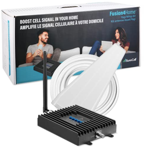 SureCall Fusion4Home Cell Phone Signal Booster up to 3000 sq ft, Boosts 5G/4G LTE, Yagi Outdoor Antenna, Home & Office Multi-User All Carrier, Verizon AT&T Sprint T-Mobile, FCC Approved, USA Company