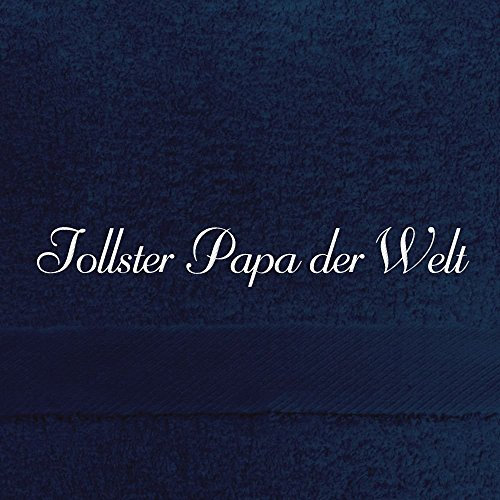 digital print Saunahandtuch mit Namen Tollster Papa der Welt Bestickt, 100x180 cm, dunkelblau, extra Flauschige 550 g/qm Baumwolle (100%), Badetuch mit Namen besticken, Saunatuch mit Bestickung