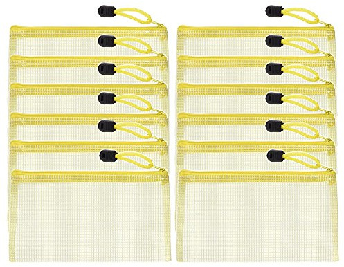 12pcs Chemise Paquet Portefeuille Pochette en PVC Zip Document Dossier A6 /PVC School Office A6 Magazine Document File Zippy Closure Folder Holder Bag A6-Jaune
