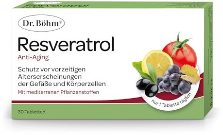Dr. Böhm Resveratrol Anti‑Aging Tabletten: Mit mediterranen Pflanzenstoffen, OPC, Resveratrol und Vitamin C, 30 Tabletten
