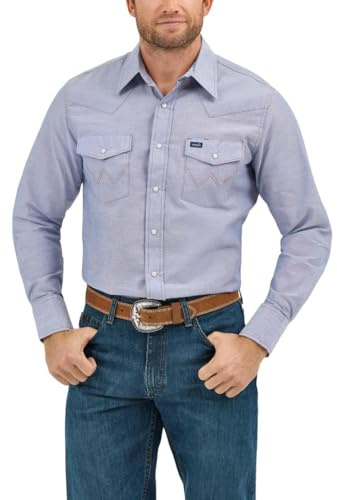 Wrangler Chemise de Travail Western à Manches Longues pour Homme Finition délavée, Chambray