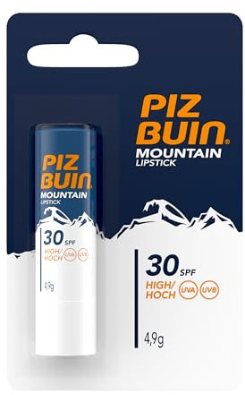 PIZ BUIN Mountain läppvård SPF 30, fuktgivande läppvårdspenna för vintersporter, effektiv vind- och solskydd för läpparna, 4,9 g