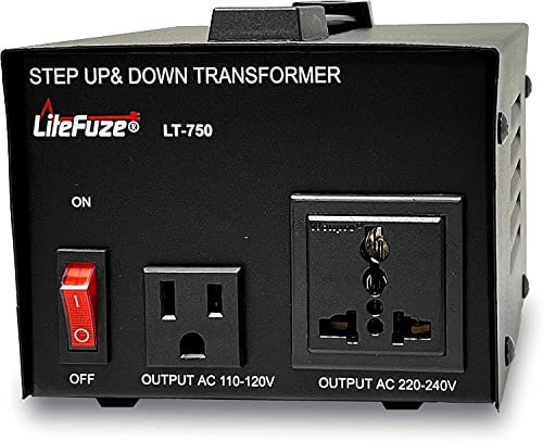 LiteFuze 750 Watt Voltage Converter Transformer Step Up/Down - 110v to 220v / 220v to 110v Power Converter - Fully Grounded Cord - Universal Socket, CE Certified [5-Years Warranty] (LT-750)