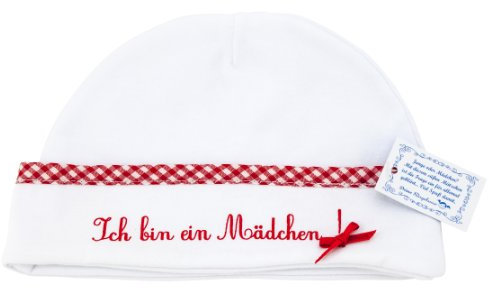 Ringelsuse Babymütze Baby Druck Ich Bin EIN Mädchen Weiß Rot Baumwolle Größe 6-9 Monate Fairtrade