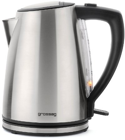 Grossag Wasserkocher WK 45 aus Edelstahl, mit bis zu 1,2 Liter Fassungsvermögen, Praktische Einhand-Deckelöffnung, Sichtbare Wasserstandsanzeiger im Griffbereich, WK45