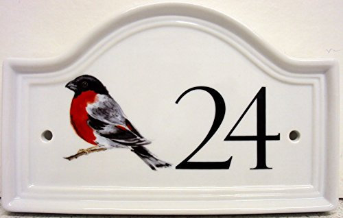 Bouvreuil Plaque Maison Numéro de porte en céramique Bouvreuil oiseaux maison numéro de porte panneau disponible n'importe quel Nombre décorée à la main au Royaume-Uni Livraison gratuite au Royaume-Uni