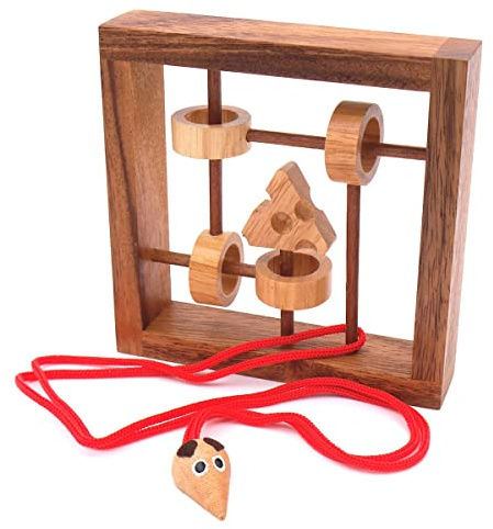 Mausefalle, Seilpuzzle, Denkspiel, Knobelspiel, Geduldspiel aus Holz