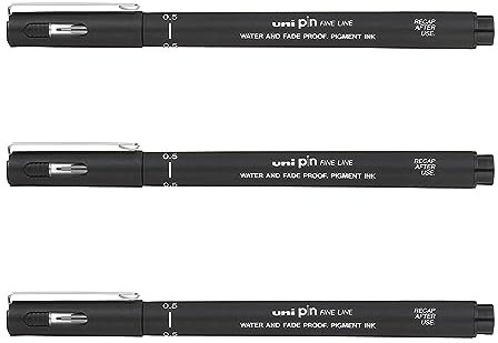 Uni Pin Fineliner ultrafein, 0,5mm, 3er-Pack, Schwarz