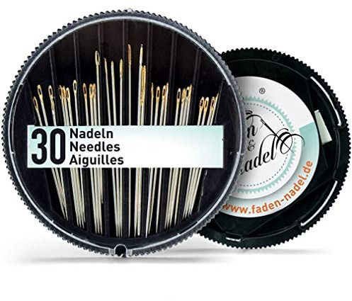Set aghi da cucito, 30 pezzi, con cruna dorata, lunghezza: da 30 mm a 50 mm.