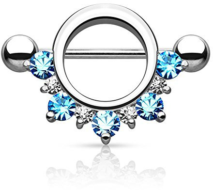 Paula & Fritz® Brustwarzen-Piercing Brustpiercing Frau Maenner Intimpiercing Mann Nippelpiercing Reif Kranz Zirkonia Edelstahl Chirurgenstahl 316L K15780_QC