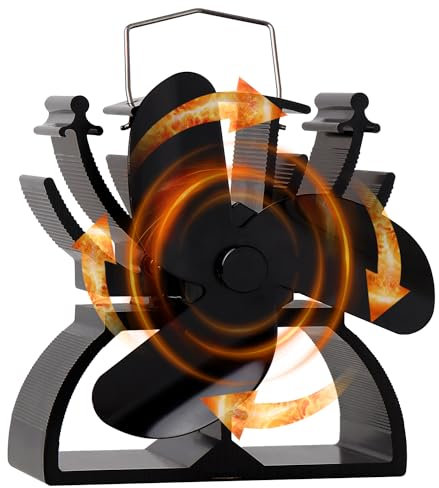 VODA 12.5cm Height Mini Heat Powered Stove Fan for Wood/Log Burner/Fireplace - Eco Friendly(Black)
