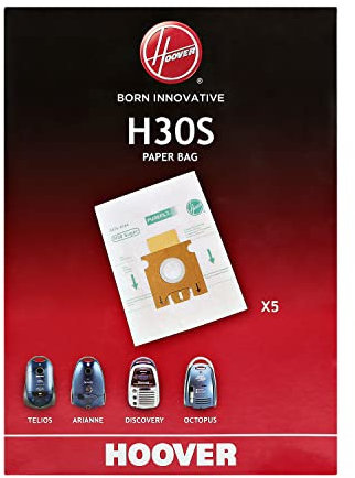 Hoover H30S Sacchetti Purefit per Aspirapolvere, in Nylon, Triplo Strato, Originale, 20x17x6 cm, Compatibile con Scopa Elettrica Hoover Télios, Tèlios Plus, Arianne, Octopus e Discovery, 5 Pezzi