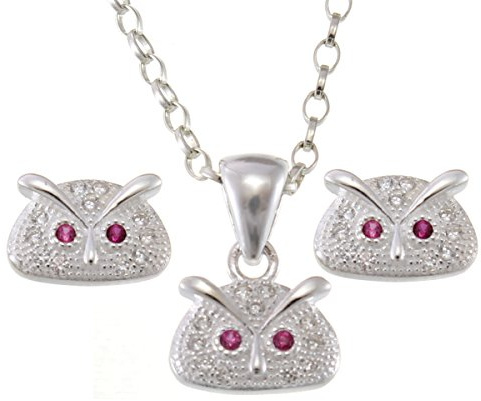 Sterling Silber Eule Anhänger und Ohrringe Schmuck-Set