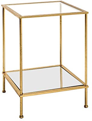 HAKU Möbel Sidobord guld, guld, Metall, säkerhetsglas, spegel - Storlek: B 39 cm x H 55 cm x D 39 cm, Stil: Art déco