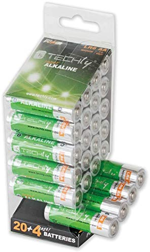 Techly (IBT-KAL-LR06-B24T) - Lot de 24 Piles alcalines AA, LR06, 1,5 V, Longue durée