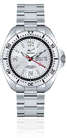CHRIS BENZ ONE Man 200M Taucheruhr mit Metallband, Haifischsilber